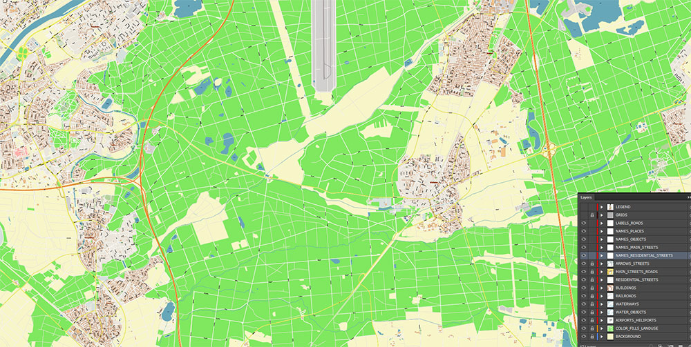 Frankfurt Airport Map Vector Exact High Detailed Street Map editable Adobe Illustrator in layers