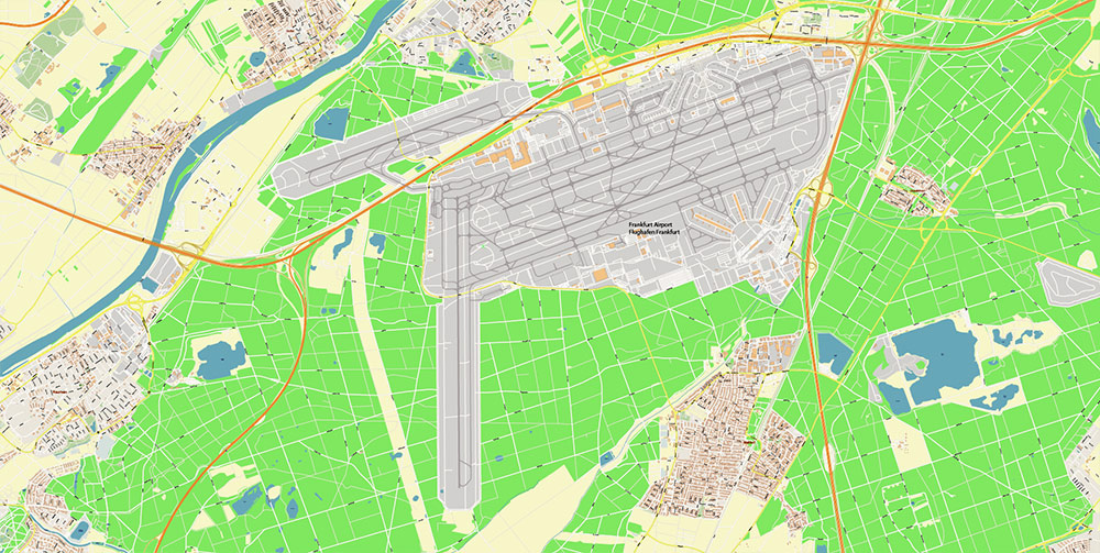 Frankfurt Airport Map Vector Exact High Detailed Street Map editable Adobe Illustrator in layers