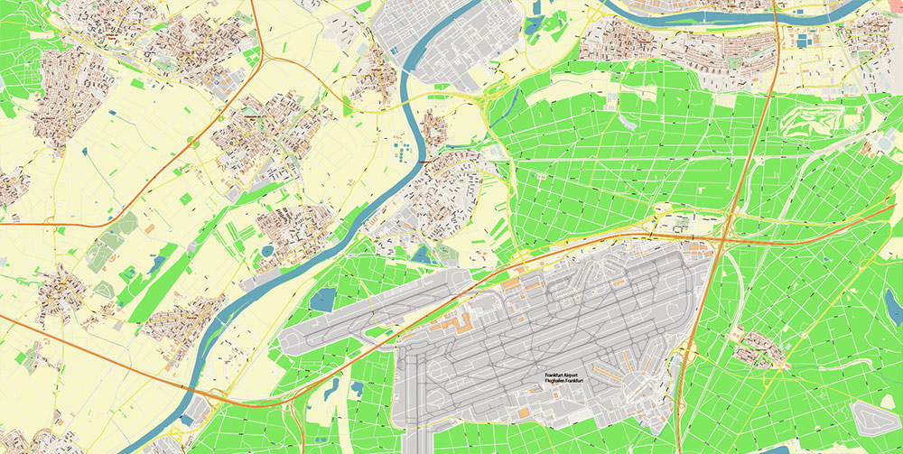 Frankfurt Airport Map Vector Exact High Detailed Street Map editable Adobe Illustrator in layers