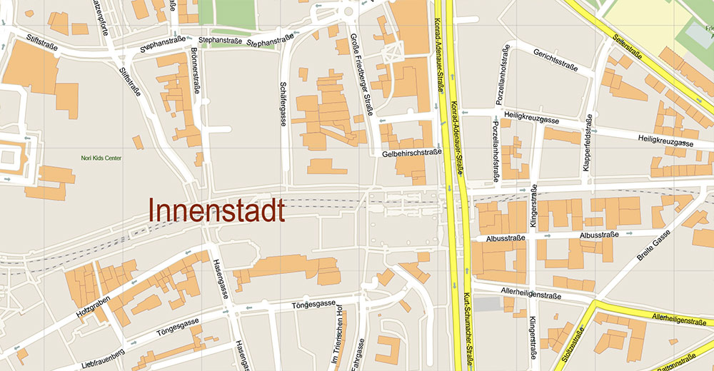 Frankfurt Banking District CBD Map Vector Exact High Detailed Street Map editable Adobe Illustrator in layers