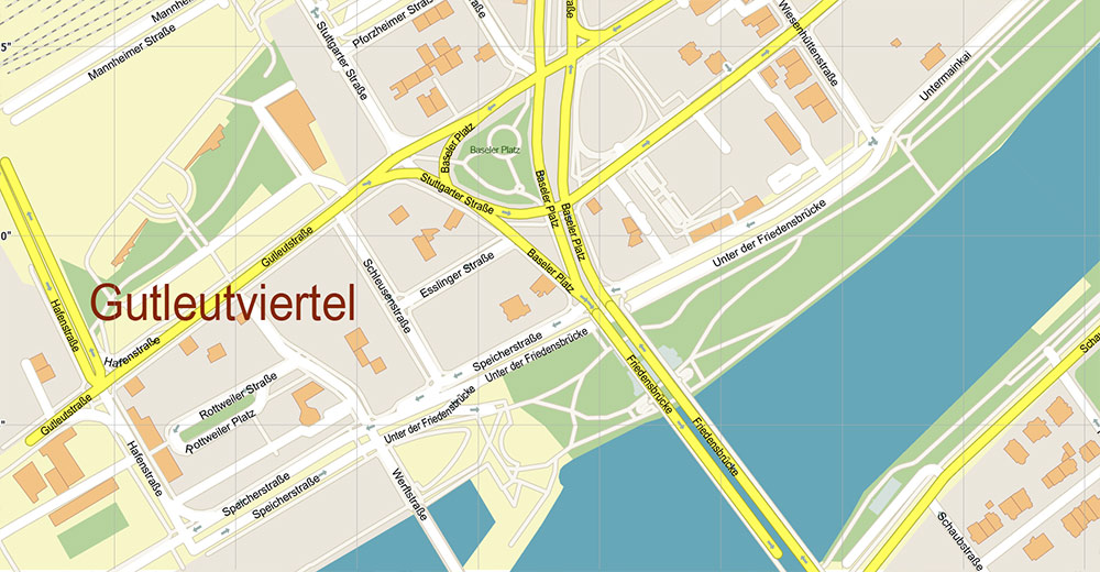 Frankfurt Banking District CBD Map Vector Exact High Detailed Street Map editable Adobe Illustrator in layers