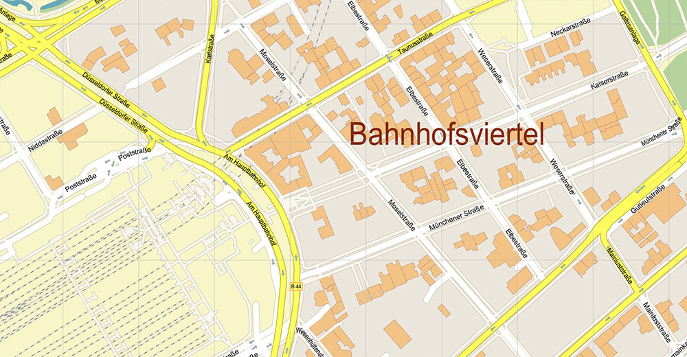 Frankfurt Banking District CBD Map Vector Exact High Detailed Street Map editable Adobe Illustrator in layers