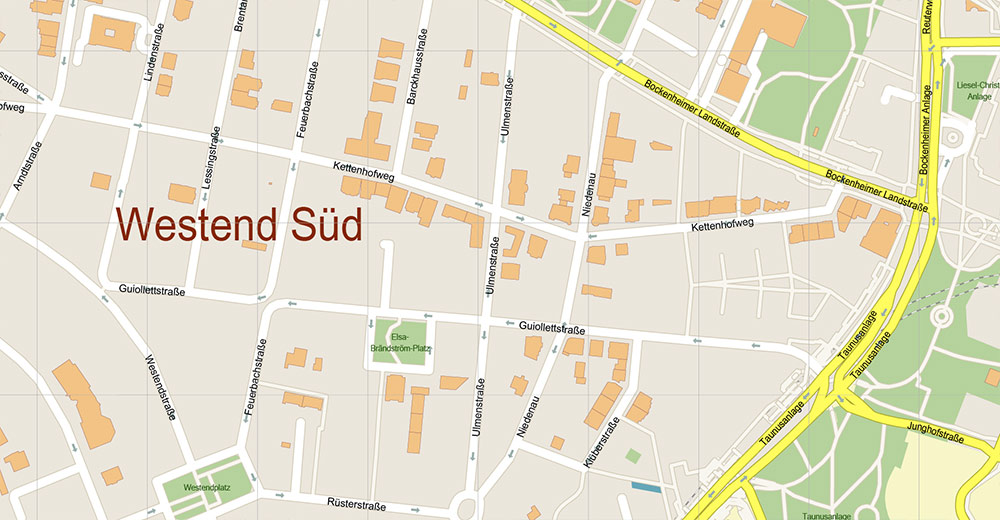 Frankfurt Banking District CBD Map Vector Exact High Detailed Street Map editable Adobe Illustrator in layers