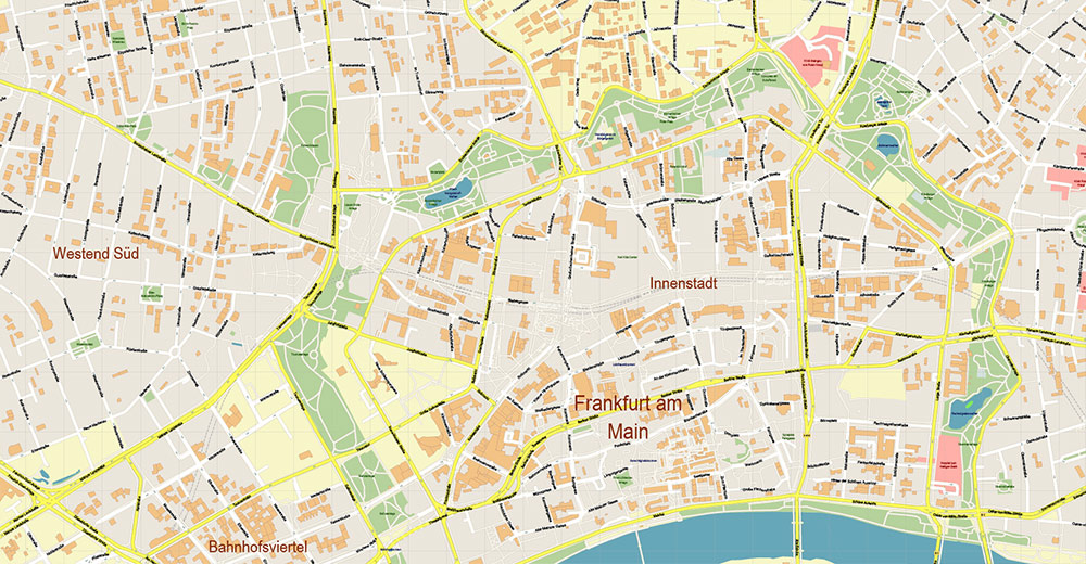 Frankfurt Banking District CBD Map Vector Exact High Detailed Street Map editable Adobe Illustrator in layers