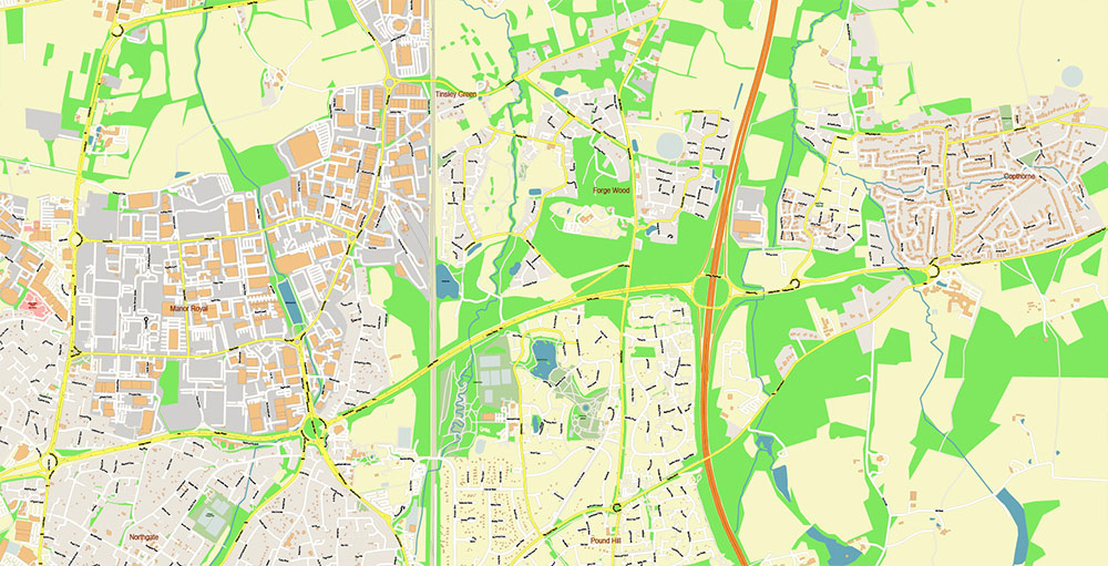 Gatwick Airport Map Vector Exact High Detailed Street Map editable Adobe Illustrator in layers