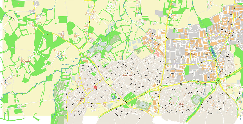 Gatwick Airport Map Vector Exact High Detailed Street Map editable Adobe Illustrator in layers