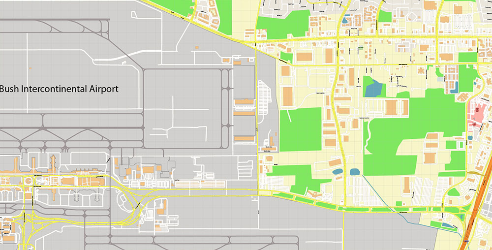 George Bush International Airport Map Vector Exact High Detailed Street Map editable Adobe Illustrator in layers
