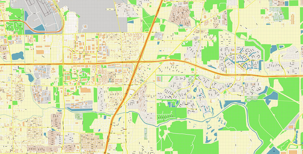 George Bush International Airport Map Vector Exact High Detailed Street Map editable Adobe Illustrator in layers
