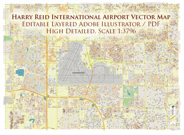 Harry Reid International Airport Map Vector Exact High Detailed Street Map editable Adobe Illustrator in layers