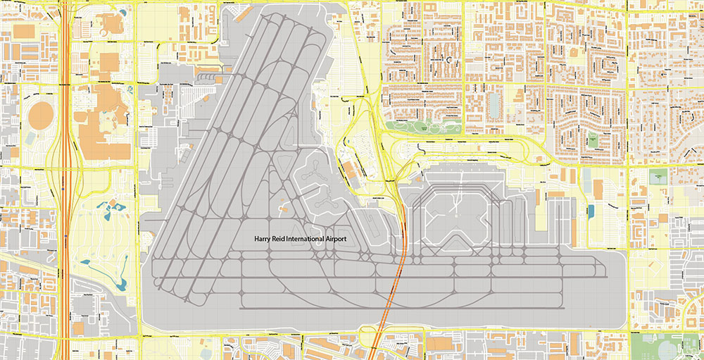 Harry Reid International Airport Map Vector Exact High Detailed Street Map editable Adobe Illustrator in layers