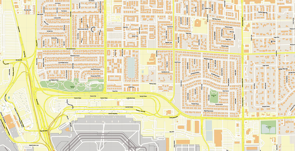 Harry Reid International Airport Map Vector Exact High Detailed Street Map editable Adobe Illustrator in layers