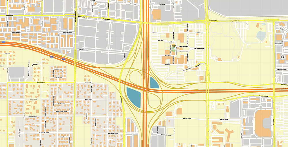 Harry Reid International Airport Map Vector Exact High Detailed Street Map editable Adobe Illustrator in layers