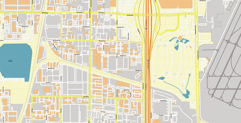 Harry Reid International Airport Map Vector Exact High Detailed Street Map editable Adobe Illustrator in layers