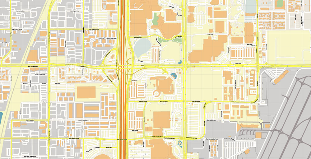 Harry Reid International Airport Map Vector Exact High Detailed Street Map editable Adobe Illustrator in layers