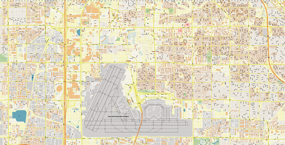 Harry Reid International Airport Map Vector Exact High Detailed Street Map editable Adobe Illustrator in layers