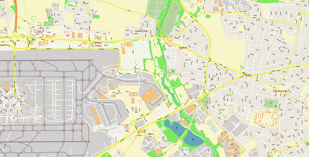 Heathrow Airport Map Vector Exact High Detailed Street Map editable Adobe Illustrator in layers
