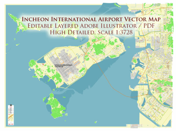 Incheon International Airport Map Vector Exact High Detailed Street Map editable Adobe Illustrator in layers