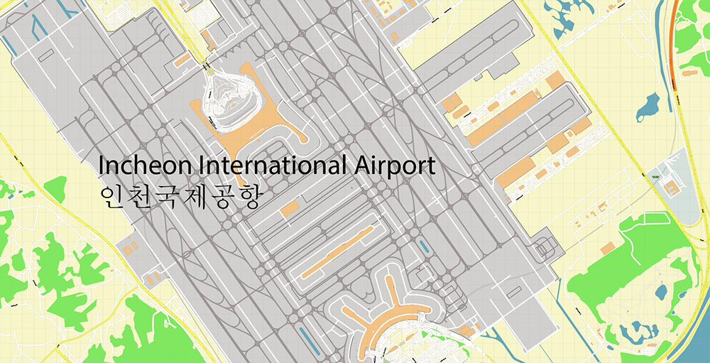 Incheon International Airport Map Vector Exact High Detailed Street Map editable Adobe Illustrator in layers