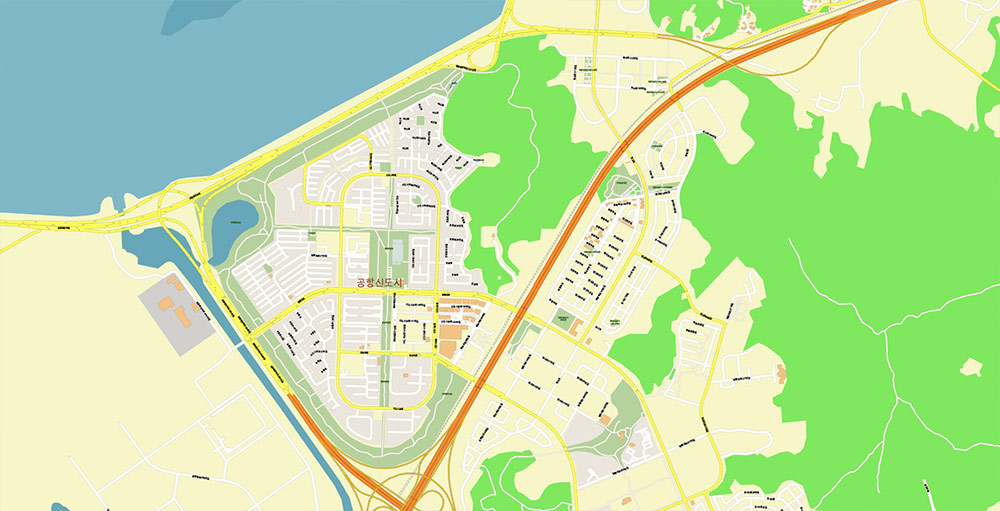 Incheon International Airport Map Vector Exact High Detailed Street Map editable Adobe Illustrator in layers