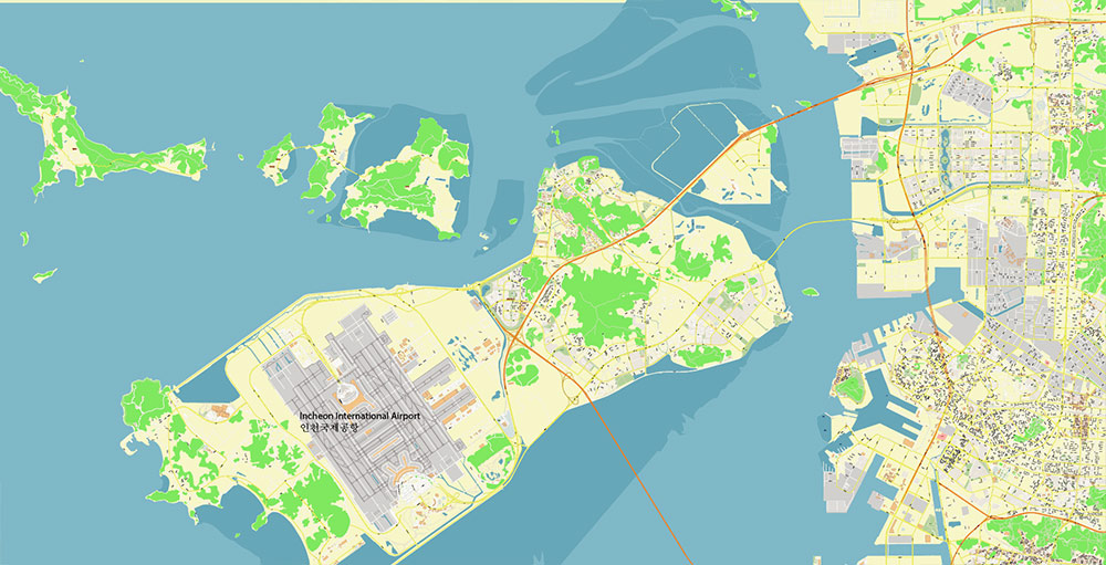 Incheon International Airport Map Vector Exact High Detailed Street Map editable Adobe Illustrator in layers