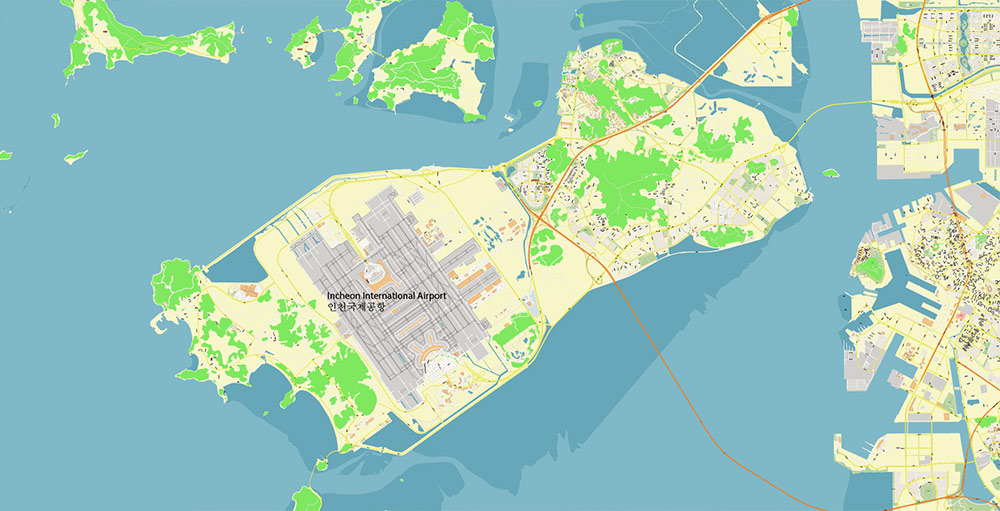 Incheon International Airport Map Vector Exact High Detailed Street Map editable Adobe Illustrator in layers