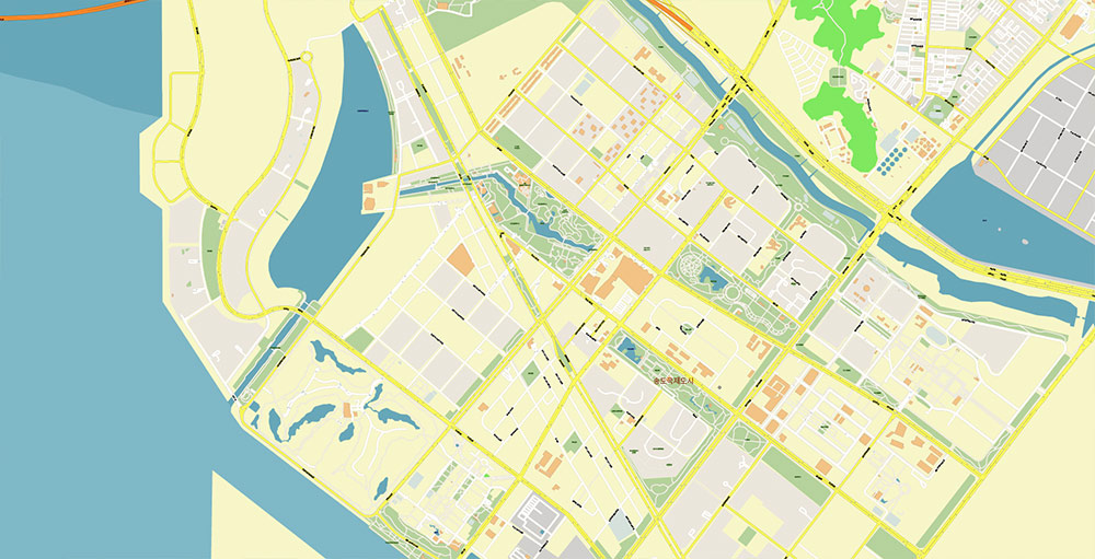 Incheon International Airport Map Vector Exact High Detailed Street Map editable Adobe Illustrator in layers