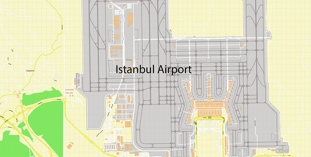Istanbul International Airport Map Vector Exact High Detailed Street Map editable Adobe Illustrator in layers