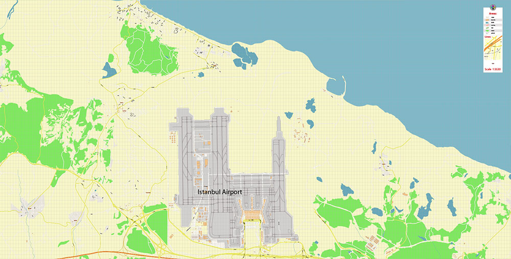 Istanbul International Airport Map Vector Exact High Detailed Street Map editable Adobe Illustrator in layers