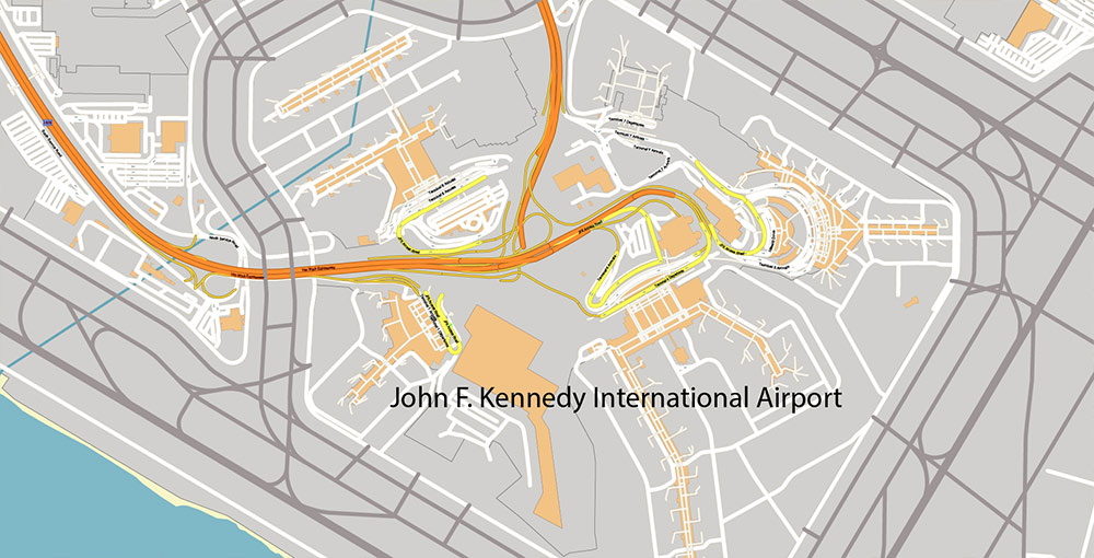 JFK Airport Map Vector Exact High Detailed Street Map editable Adobe Illustrator in layers