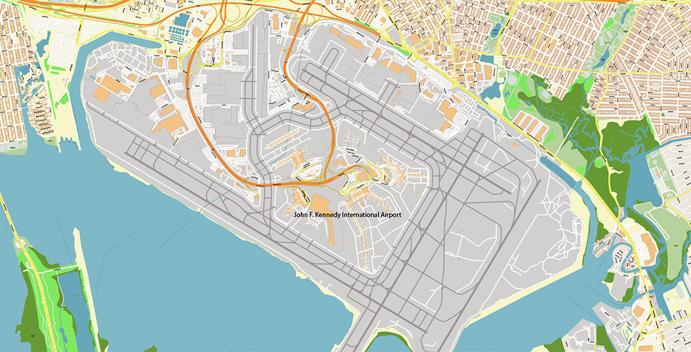 JFK Airport Map Vector Exact High Detailed Street Map editable Adobe Illustrator in layers
