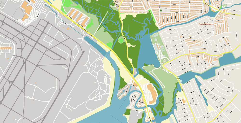 JFK Airport Map Vector Exact High Detailed Street Map editable Adobe Illustrator in layers