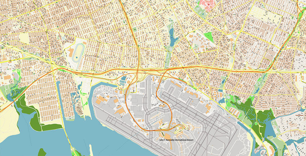 JFK Airport Map Vector Exact High Detailed Street Map editable Adobe Illustrator in layers