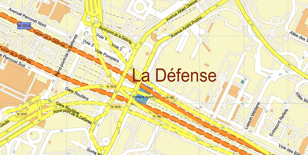 La Defense Paris CBD Map Vector Exact High Detailed Street Map editable Adobe Illustrator in layers