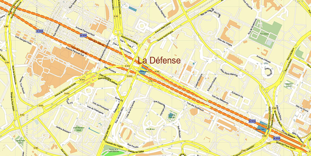 La Defense Paris CBD Map Vector Exact High Detailed Street Map editable Adobe Illustrator in layers