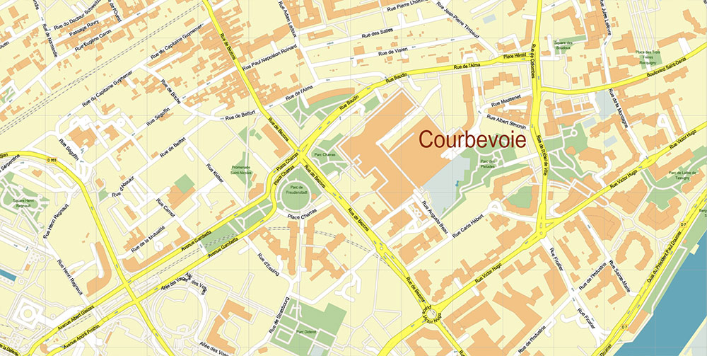 La Defense Paris CBD Map Vector Exact High Detailed Street Map editable Adobe Illustrator in layers