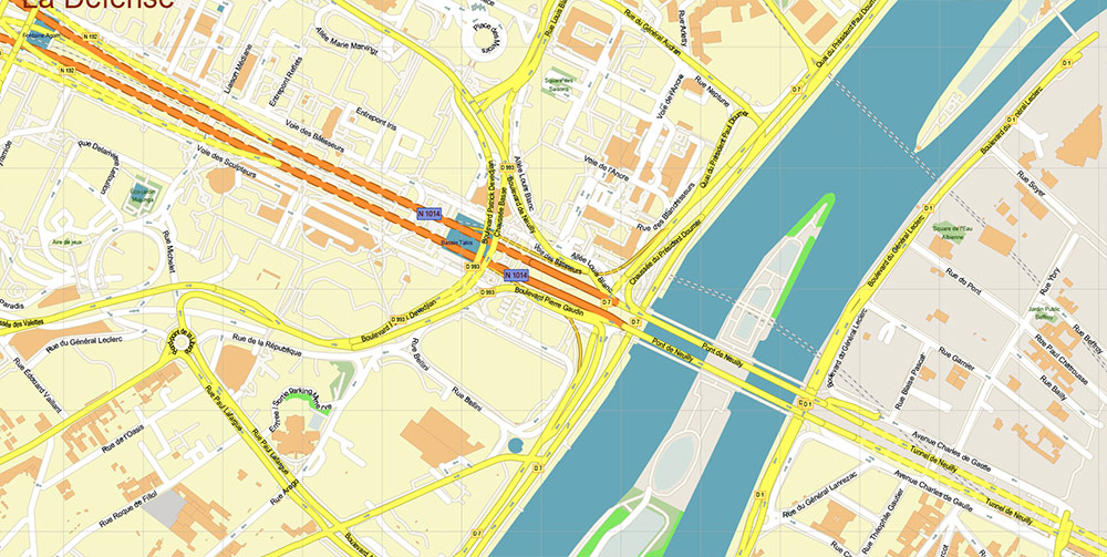 La Defense Paris CBD Map Vector Exact High Detailed Street Map editable Adobe Illustrator in layers