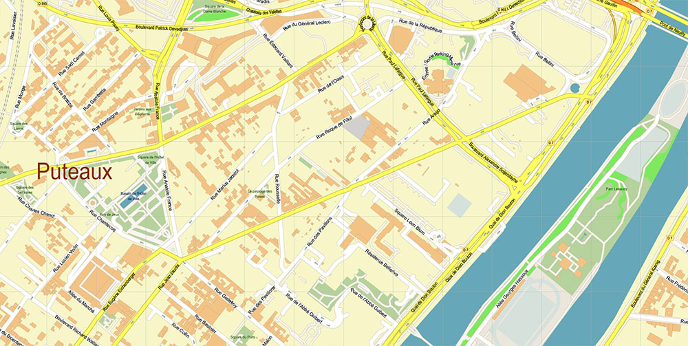 La Defense Paris CBD Map Vector Exact High Detailed Street Map editable Adobe Illustrator in layers