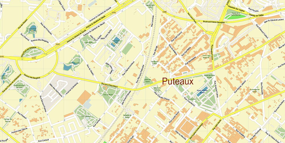 La Defense Paris CBD Map Vector Exact High Detailed Street Map editable Adobe Illustrator in layers