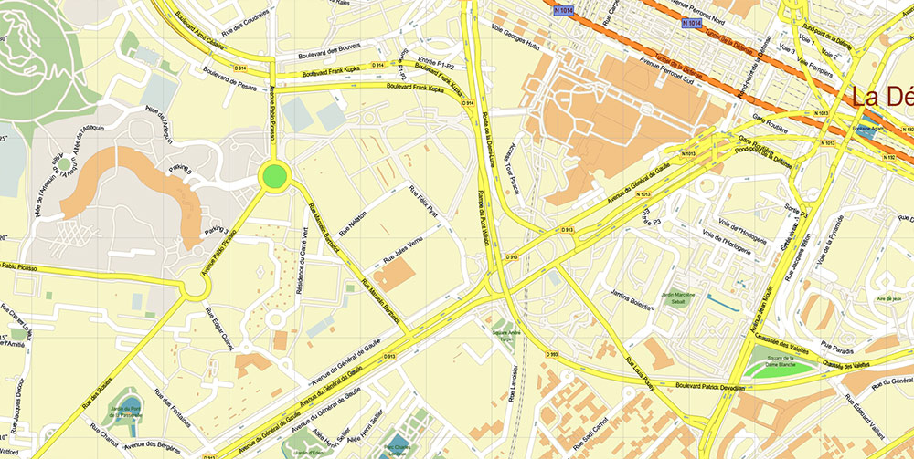 La Defense Paris CBD Map Vector Exact High Detailed Street Map editable Adobe Illustrator in layers