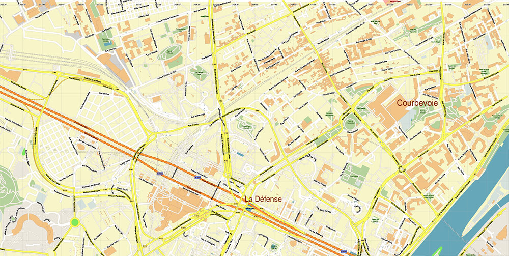 La Defense Paris CBD Map Vector Exact High Detailed Street Map editable Adobe Illustrator in layers