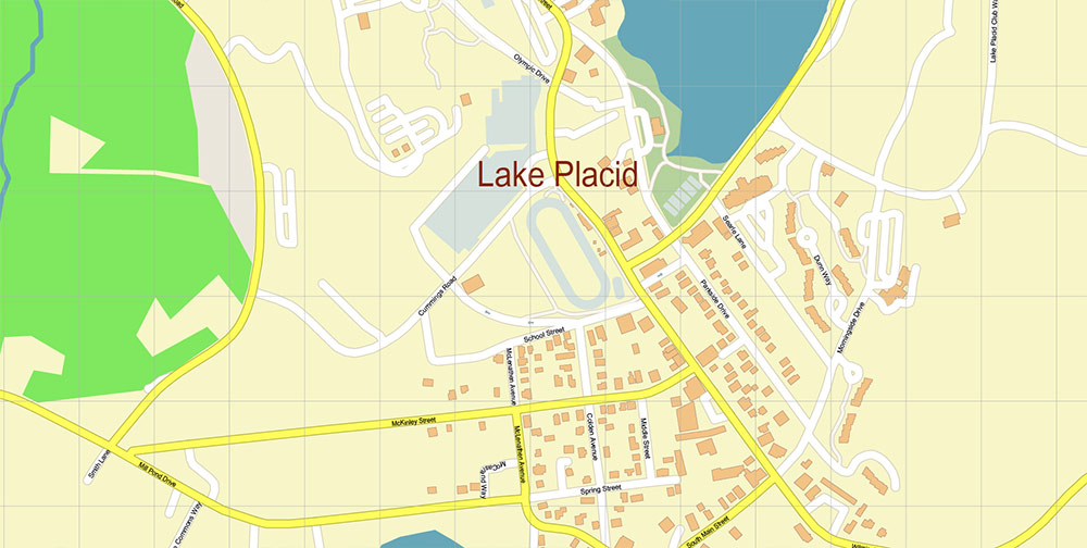 Lake Placid New York USA Map Vector Exact High Detailed Street Map editable Adobe Illustrator in layers