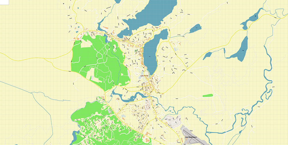 Lake Placid New York USA Map Vector Exact High Detailed Street Map editable Adobe Illustrator in layers