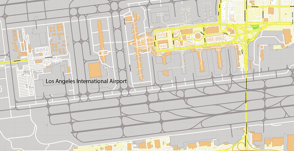 LAX Airport Map Vector Exact High Detailed Street Map editable Adobe Illustrator in layers