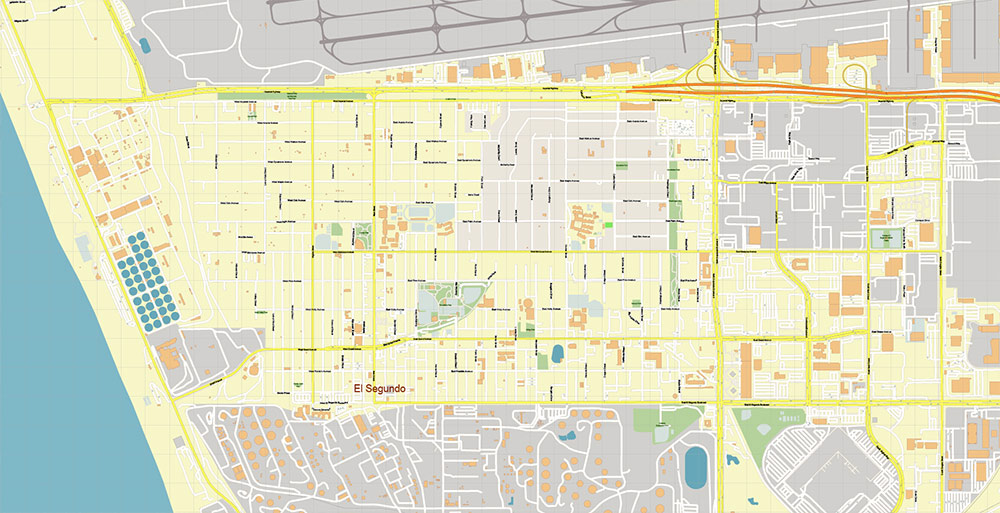 LAX Airport Map Vector Exact High Detailed Street Map editable Adobe Illustrator in layers