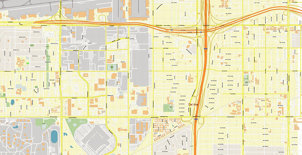 LAX Airport Map Vector Exact High Detailed Street Map editable Adobe Illustrator in layers