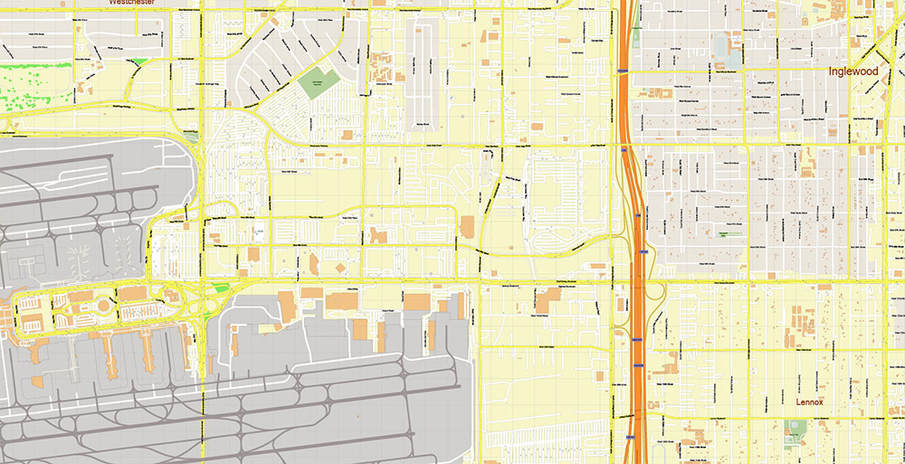 LAX Airport Map Vector Exact High Detailed Street Map editable Adobe Illustrator in layers