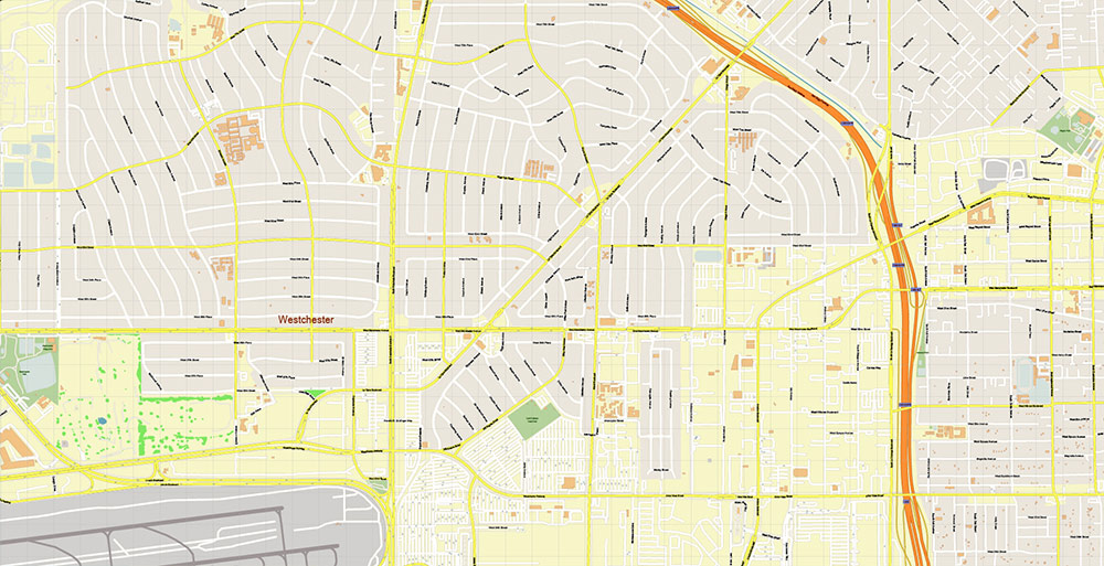 LAX Airport Map Vector Exact High Detailed Street Map editable Adobe Illustrator in layers