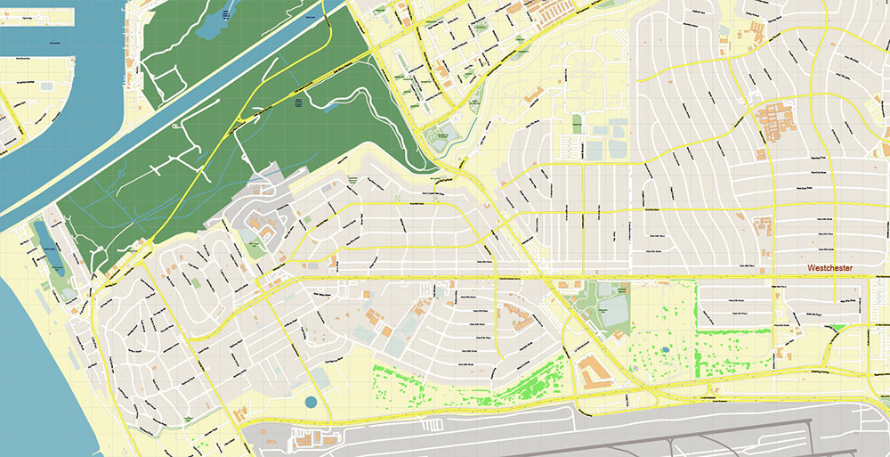 LAX Airport Map Vector Exact High Detailed Street Map editable Adobe Illustrator in layers