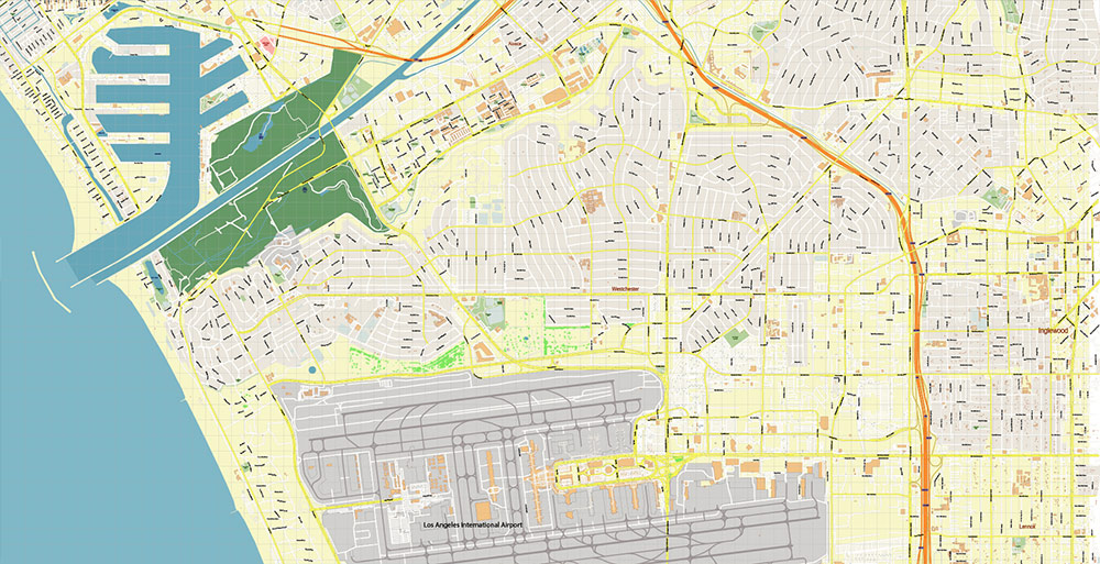 LAX Airport Map Vector Exact High Detailed Street Map editable Adobe Illustrator in layers