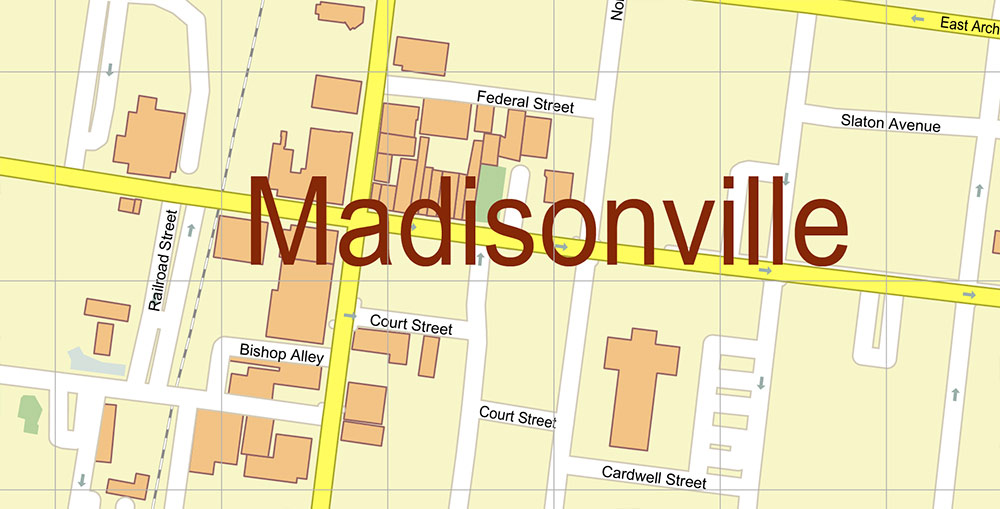 Madisonville Kentucky USA Map Vector Exact High Detailed Street Map editable Adobe Illustrator in layers